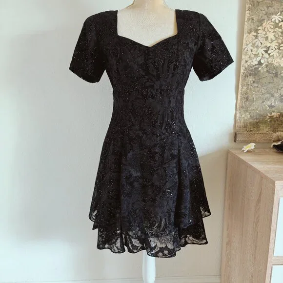 Nite Kraze 80's Vintage Black Whimsigoth Sparkly Dress 6 - Picture 1 of 8